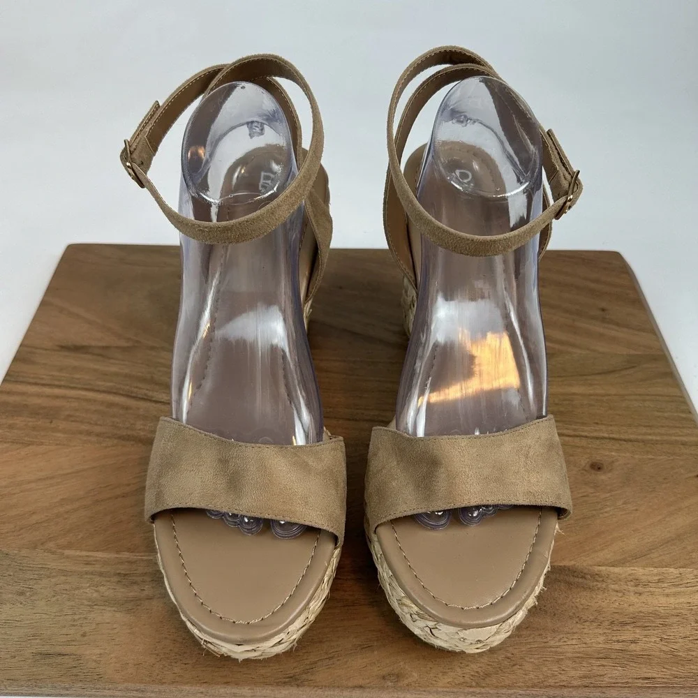 Womens BP Ginny Brown Faux Suede Braided Espadrille Wedges Sandals‎ Size 12 M